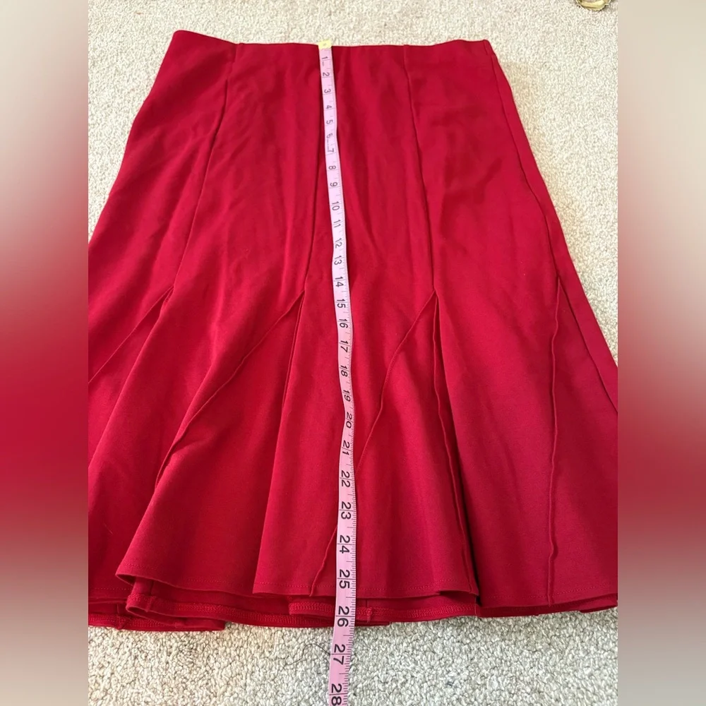 Donna Karan Red‎ Semi-Pleated Midi Fit And Flare Skirt Flirty Classic Size Large